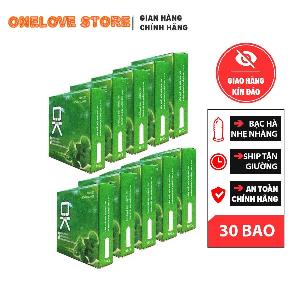 Bộ 10 hộp bao cao su gia đình okhq -- hương bạc hà thơm mát - 30 chiếc