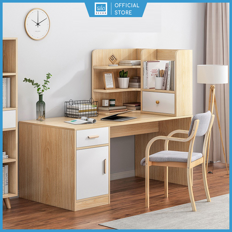 [Giao lắp HCM] Bàn Học Tập, Làm Việc Kết Hợp Tủ Ngăn Kéo Và Kệ Sách Thương Hiệu SIB Decor Mới