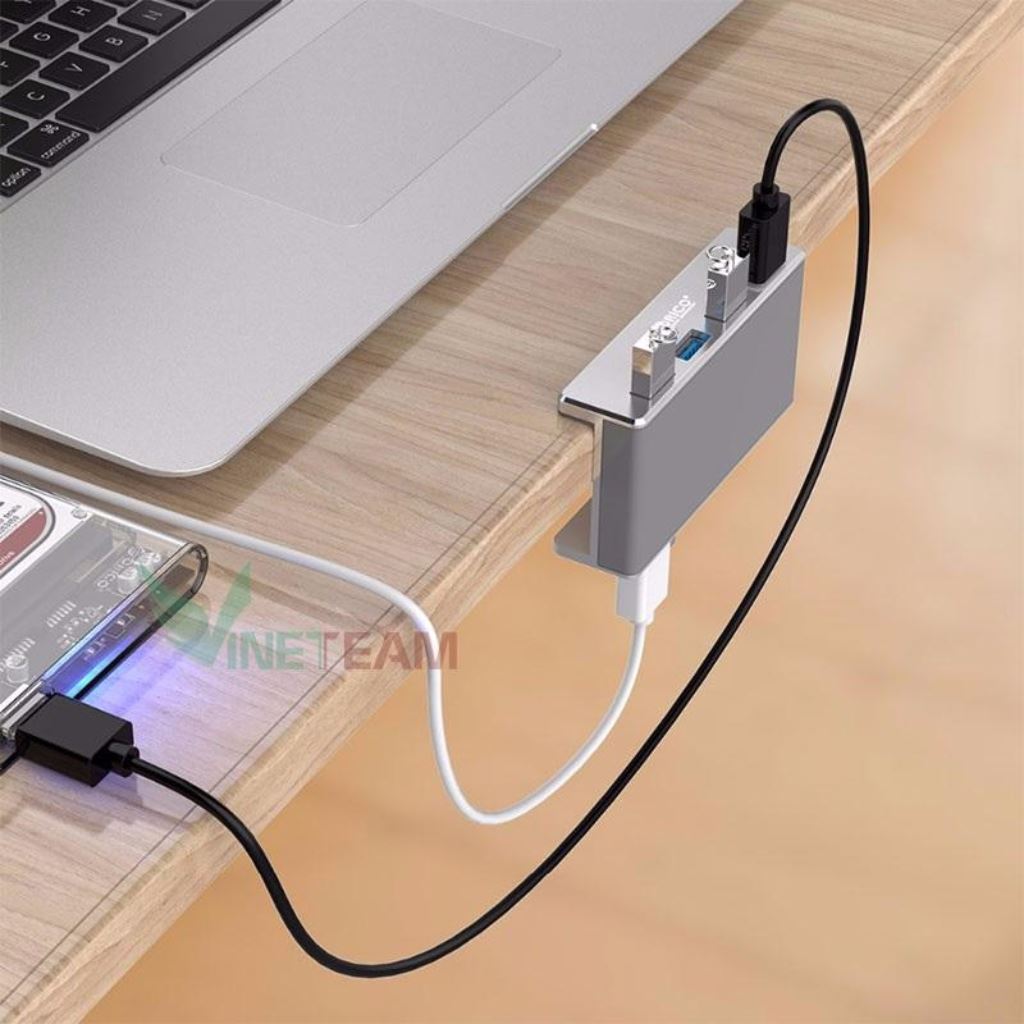 Bộ chia 4 cổng USB 3.0 dạng kẹp vỏ nhôm Orico MH4PU / MH2AC-U3 / MH4PU-P, kẹp vào cạnh bàn, Cáp USB dài 1m 2,