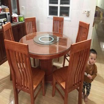 Bộ Bàn Ăn Tròn Xoay Gỗ Xoan Đào