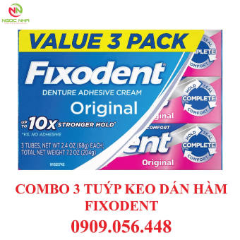 Combo 3 tuýp Keo dán hàm răng giả hàm tháo lắp Fixodent 68g hàng chính hãng/ Fixodent Denture Adhesive
