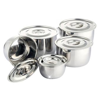 Bộ 5 món nồi inox không quai kèm vung có thể xếp chồng tiện lợi nấu, trộn salad, trộn bột,Ngoài chức năng là một chiếc nồi nấu, Bộ 5 nồi inox đáy từ Mishio còn có thể sử dụng như: + Tô inox đặt trực tiếp lên bàn ăn ...........