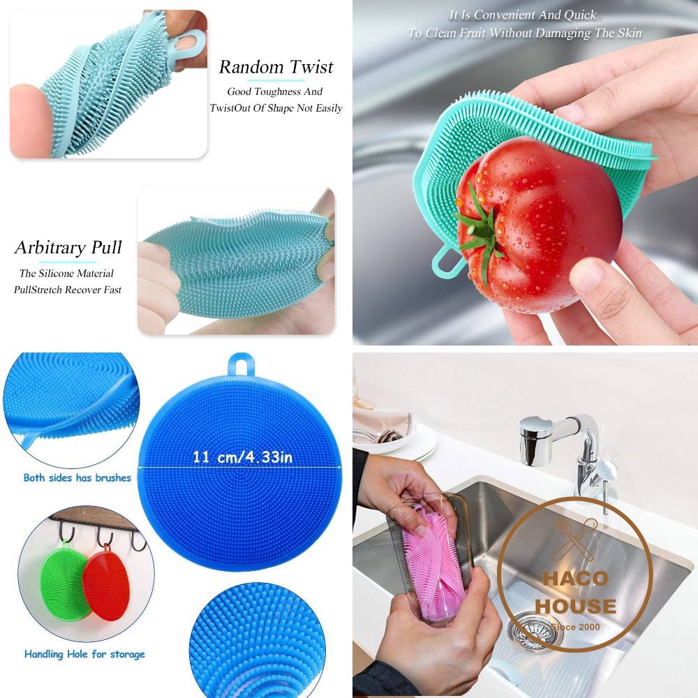 Miếng rửa chén silicon 🍁FREESHIP🍁miếng rửa bát có móc treo tiện dụng
