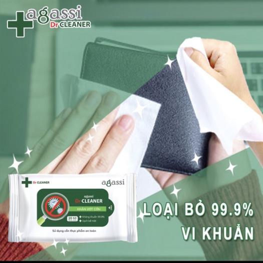 Khăn ướt có cồn Agassi Dr.Cleaner 100 tờ Diệt khuẩn 99,9% (5 gói x 20 tờ)