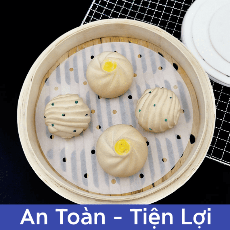 Sét 100 tờ giấy nến tròn lót xửng hấp bánh bao, giấy nến đục lỗ - giấy nến dùng cho nồi chiên không dầu