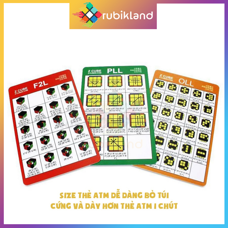 Bộ 3 Card Công Thức Full CFOP F2L OLL PLL Giải Rubik Tốc Độ