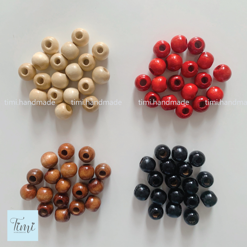 10 hạt gỗ tròn phủ bóng nhiều màu size 16mm/20mm làm macrame, trang trí, thủ công