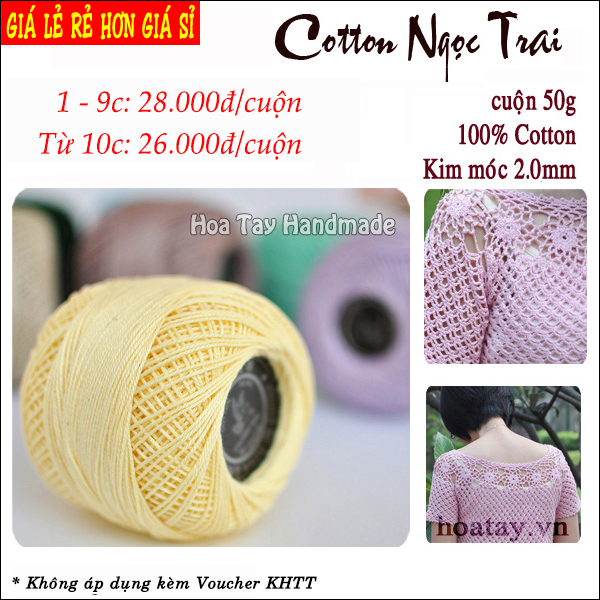 Cotton ngọc trai đan móc áo váy, đan móc bikini, croptop, làm túi ví,hoa trang trí.