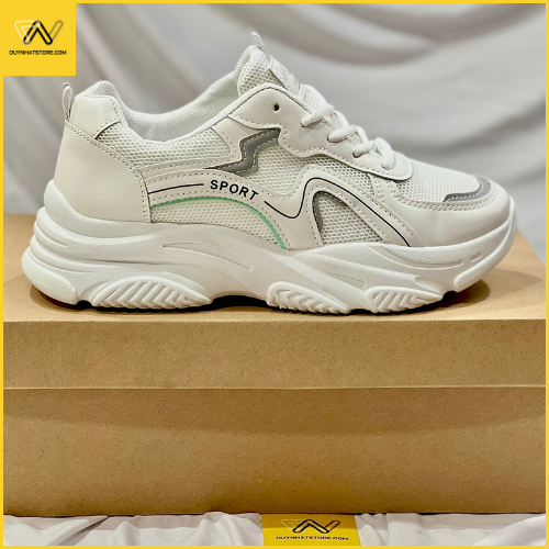 Giày thể thao nữ màu trắng đẹp duy nhật store độn cao đế răng cưa bonsai uzzang viền xanh 5cm êm chân sneaker bata trend