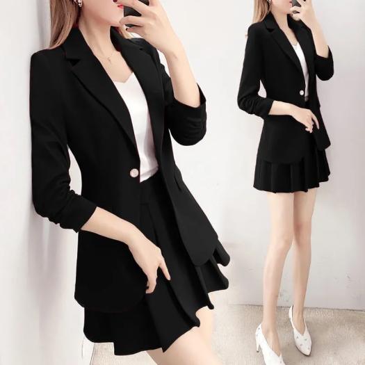 áo Blazer Công Sở/Trang Trọng Cho Nữ Bộ Cỡ Lỡn Bộ Đồ Rộng Áo Khoác Blazer Thường Ngày Cho Nữ + Chân Váy Ngắn