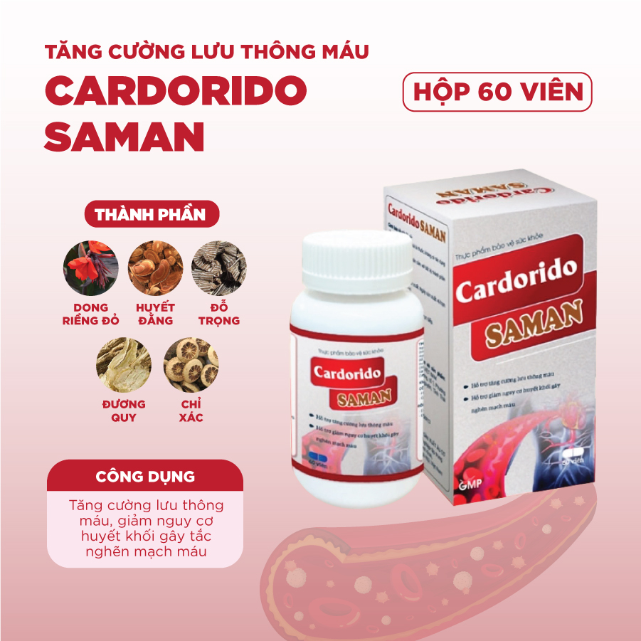 Viên Uống Cardorido Saman- Hỗ Trợ Đau Thắt Ngực, Xơ Vữa Mạch Vành, Giảm Nguy Cơ Huyết Khối Gây Nghẽn Mạch Máu [Hộp 60v]