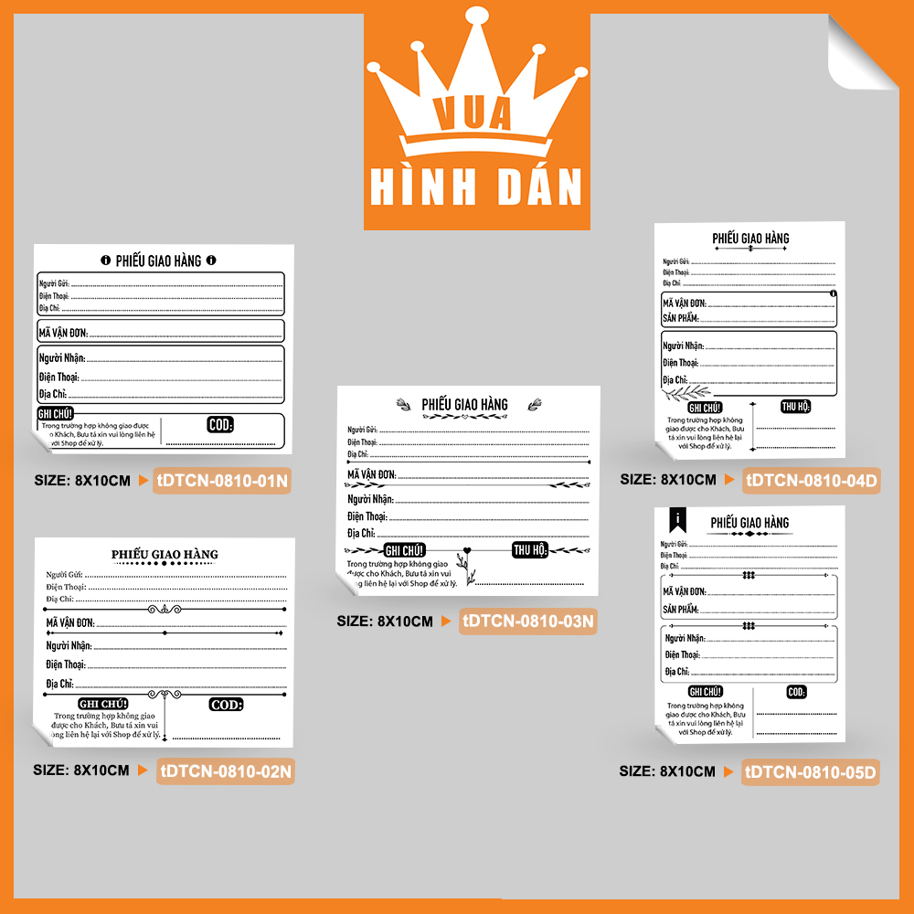 Set 50/100 phiếu ship hàng, phiếu giao hàng ghi thông tin đơn hàng 8x10cm - tem sticker dán kiện hàng dành cho shop