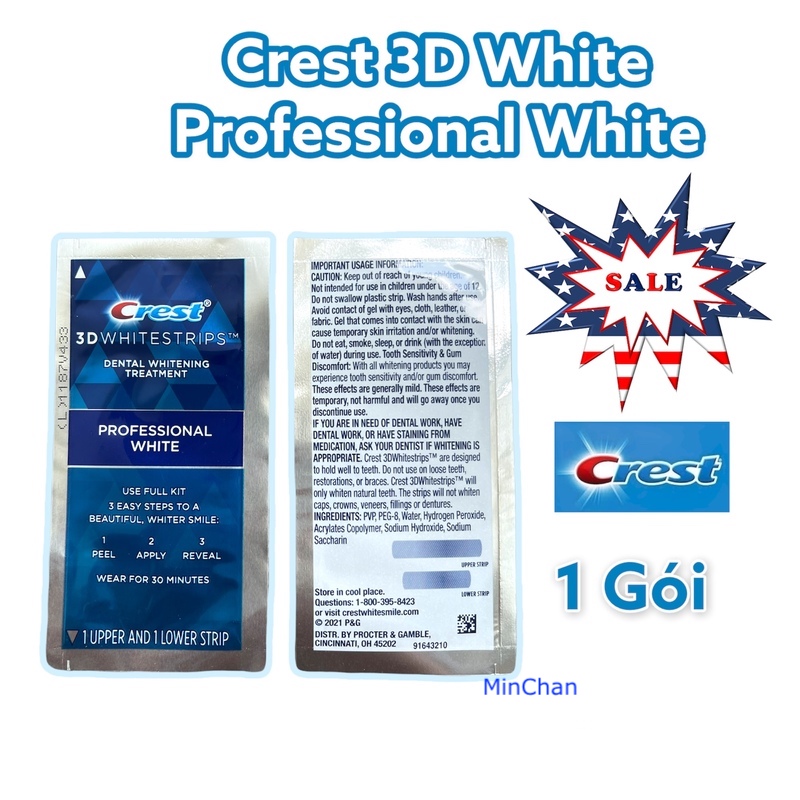 HCMMiếng Dán Trắng Răng Siêu mạnh Crest 3D White Professional Effects Mỹ