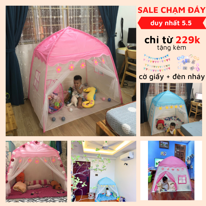 Lều cho bé, lều công chúa hoàng tử 2 màu xanh hồng mẫu mới 2021