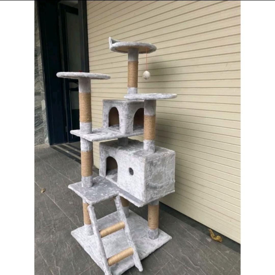 [HOÀN TIỀN 10%]NHÀ CÂY TRỤ CÀO MÓNG (CATTREE) BẰNG GỖ CHO MÈO - CATTREE CHO MÈO CÀO MÓNG KÈM THANG LEO VÀ ĐỒ CHƠI TREO VUI NHỘN