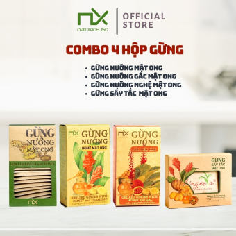 Combo 4 Hộp Gừng Mật Ong Nam Xanh ( Gừng Nướng Mật Ong, Gừng Nướng Gấc Mật Ong, Gừng Nướng Nghệ Mật Ong, Gừng Sấy Tắc Mật Ong)