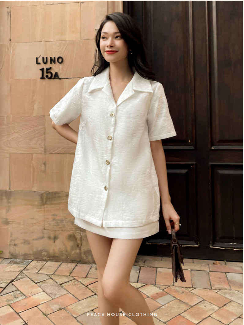 Áo sơ mi tay ngắn họa tiết vân  mây ,  Peace House Clothing