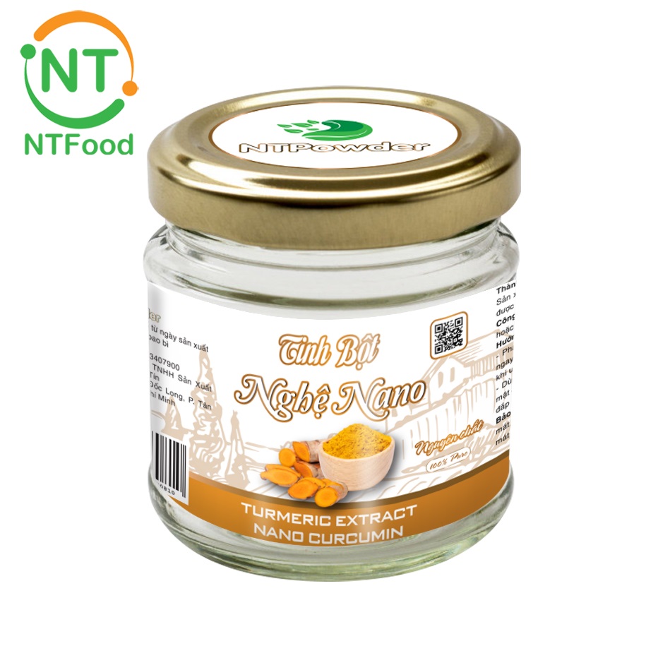 Tinh Bột Nghệ Nano Curcumin sấy lạnh nguyên chất NTPOWDER 60gr hũ thủy tinh - Hỗ trợ dạ dày gan Tốt cho phụ nữa sau sinh Ngăn ngừa mụn làm đẹp da - Nhất Tín Food