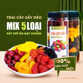 Trái cây sấy dẻo không đường TANU NUTS hũ 400g trái cây sấy mix 5 loại nho khô, việt quất, mơ sấy, xoài sấy, dâu sấy.