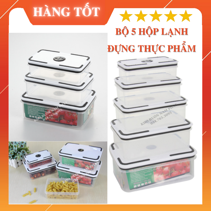 [SHOP XỊN] BỘ 5 HỘP LẠNH CHỮ NHẬT ĐỰNG THỰC PHẨM CAO CẤP - HỘP BẢO QUẢN THỰC PHẨM - HỘP ĐỰNG THỰC PHẨM TỦ LẠNH - HỘP TRỮ THỨC ĂN