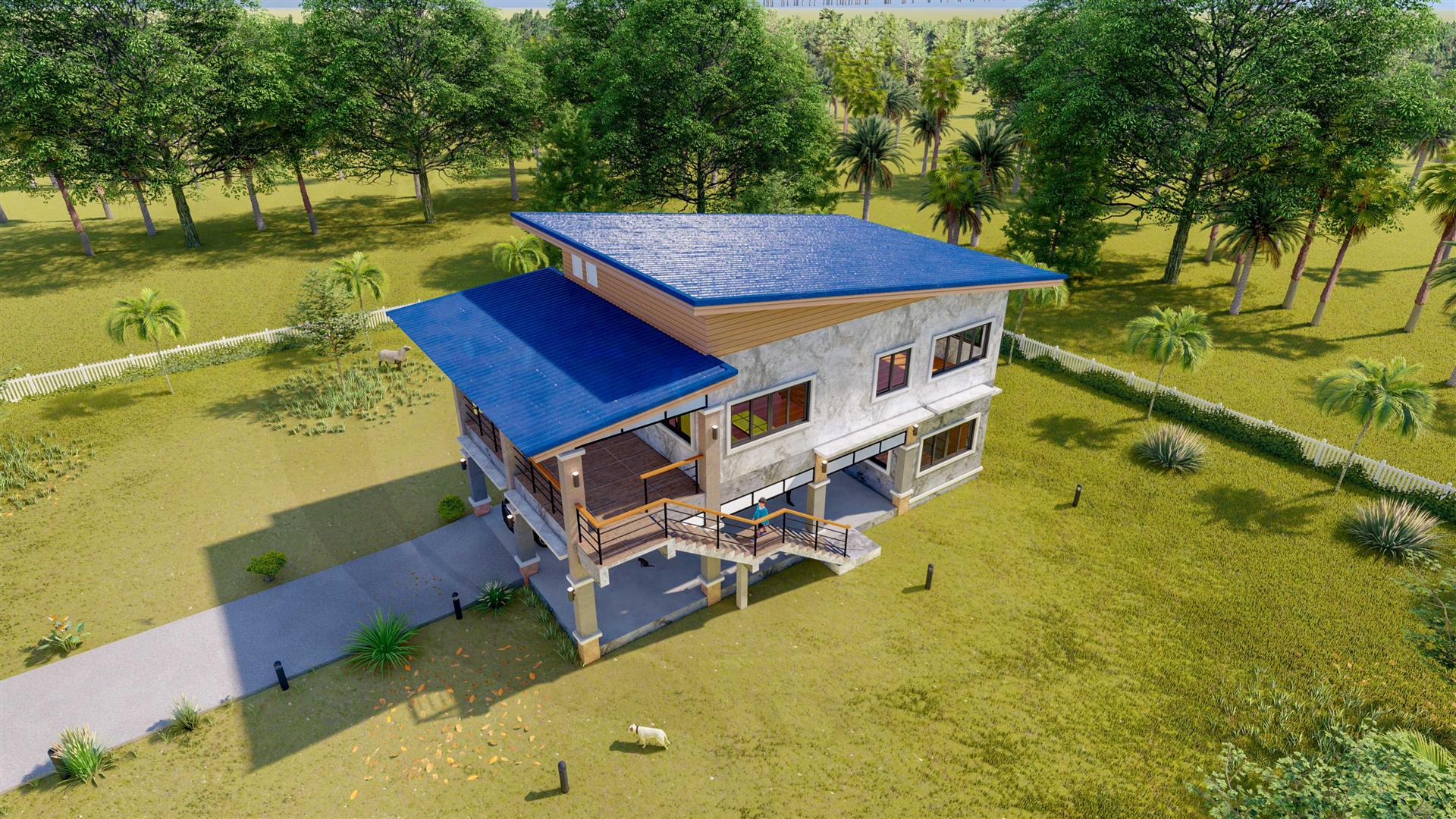 แบบบ้านโมเดิร์นยกพื้นสูงหนีน้ำท่วม 1ห้องนอน 2ห้องน้ำหลังคาเพิงแหงน แบบบ้านสำหรับยื่นขออนุญาตปลูกสร้างและยื่นกู้ธนาคารด้วย BOQ