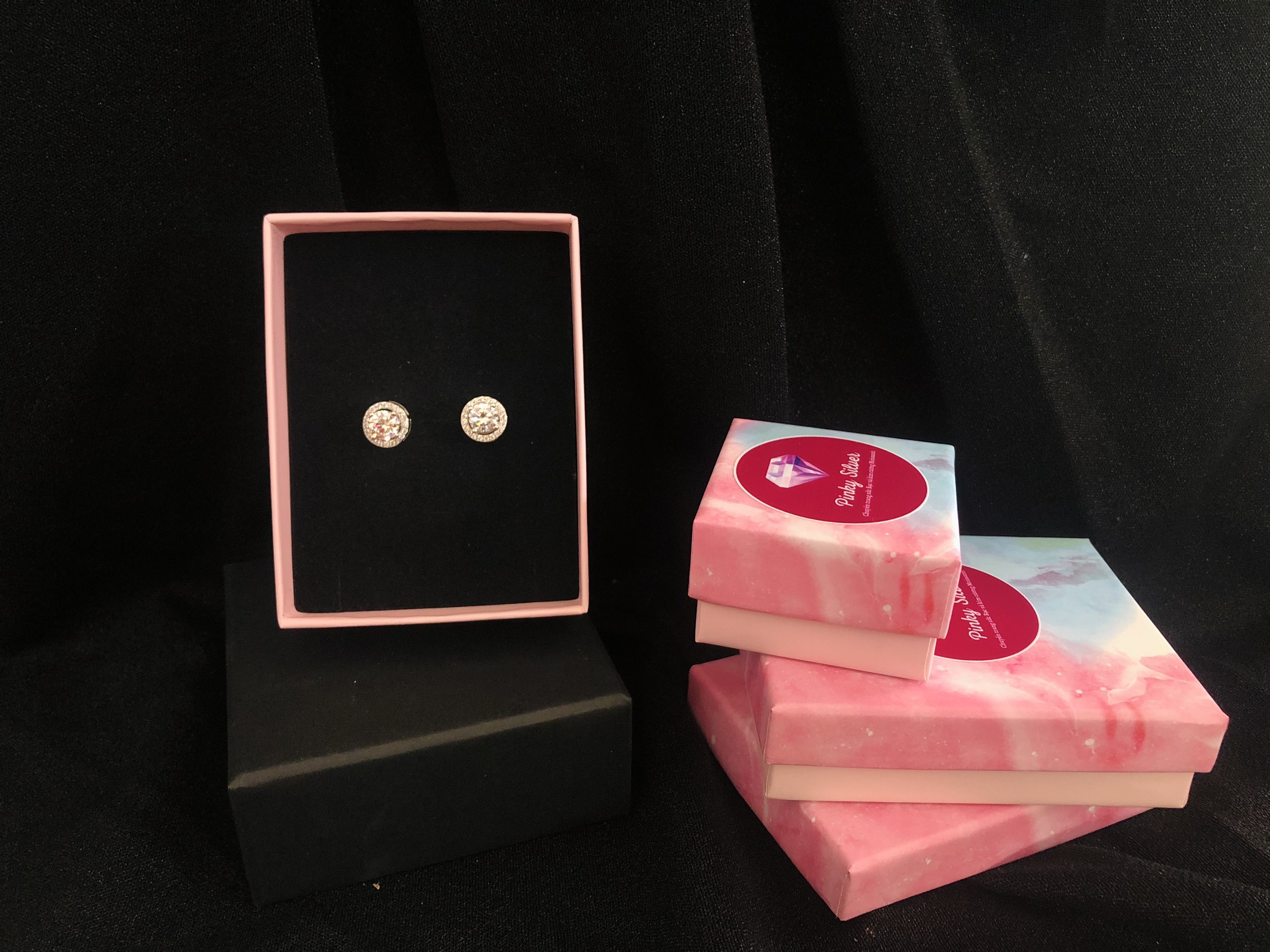 [HOT] Bông tai Halo TRÒN Pinky silver Bạc 925 cao cấp đính đá ZC cao cấp sáng như kim cương kèm chốt bạc
