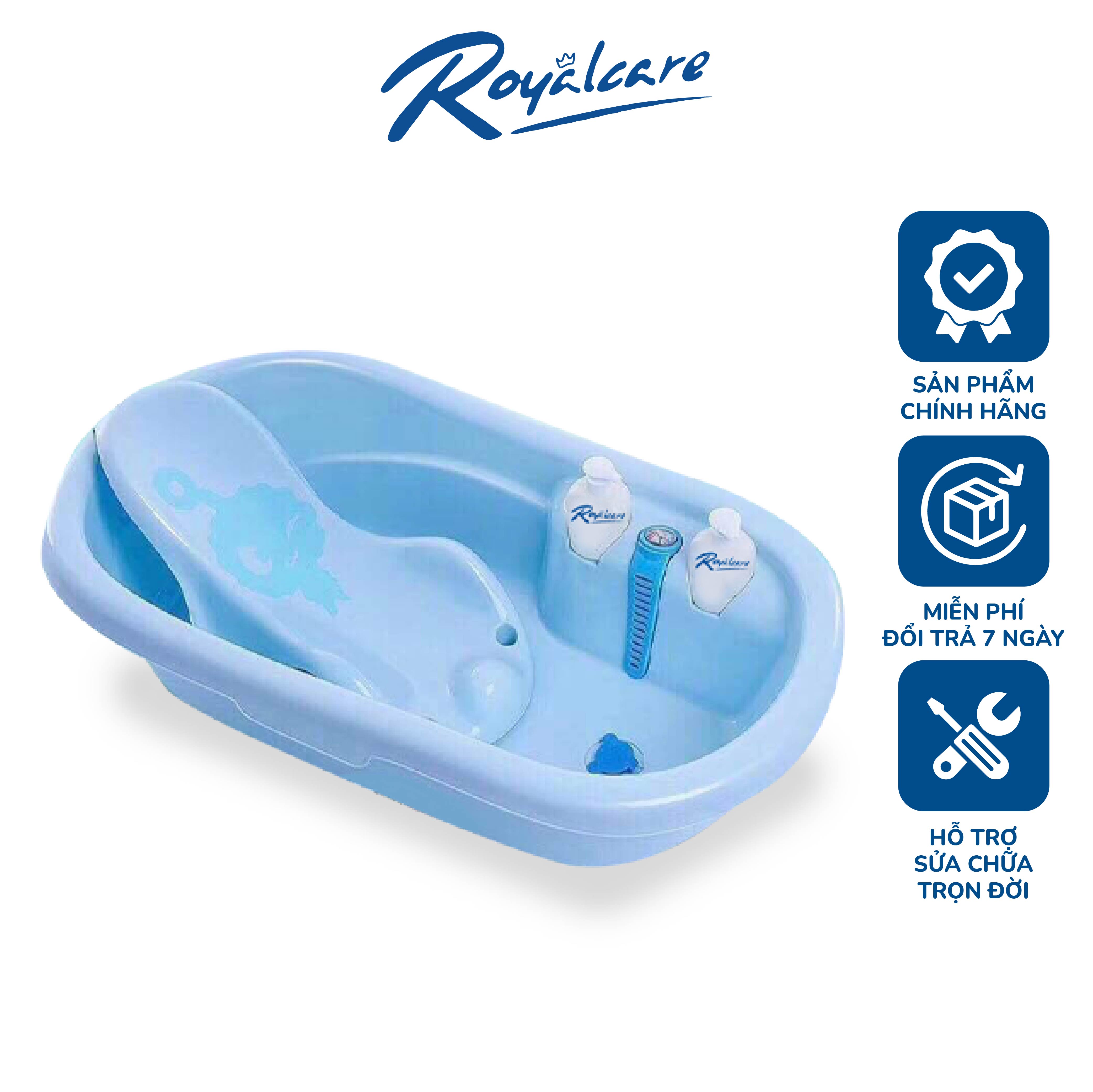 Chậu tắm cho bé sơ sinh kèm nhiệt kế đo nhiệt độ nước và ghế nằm tắm cho trẻ em Royalcare rc302- Bảo hành chính hãng