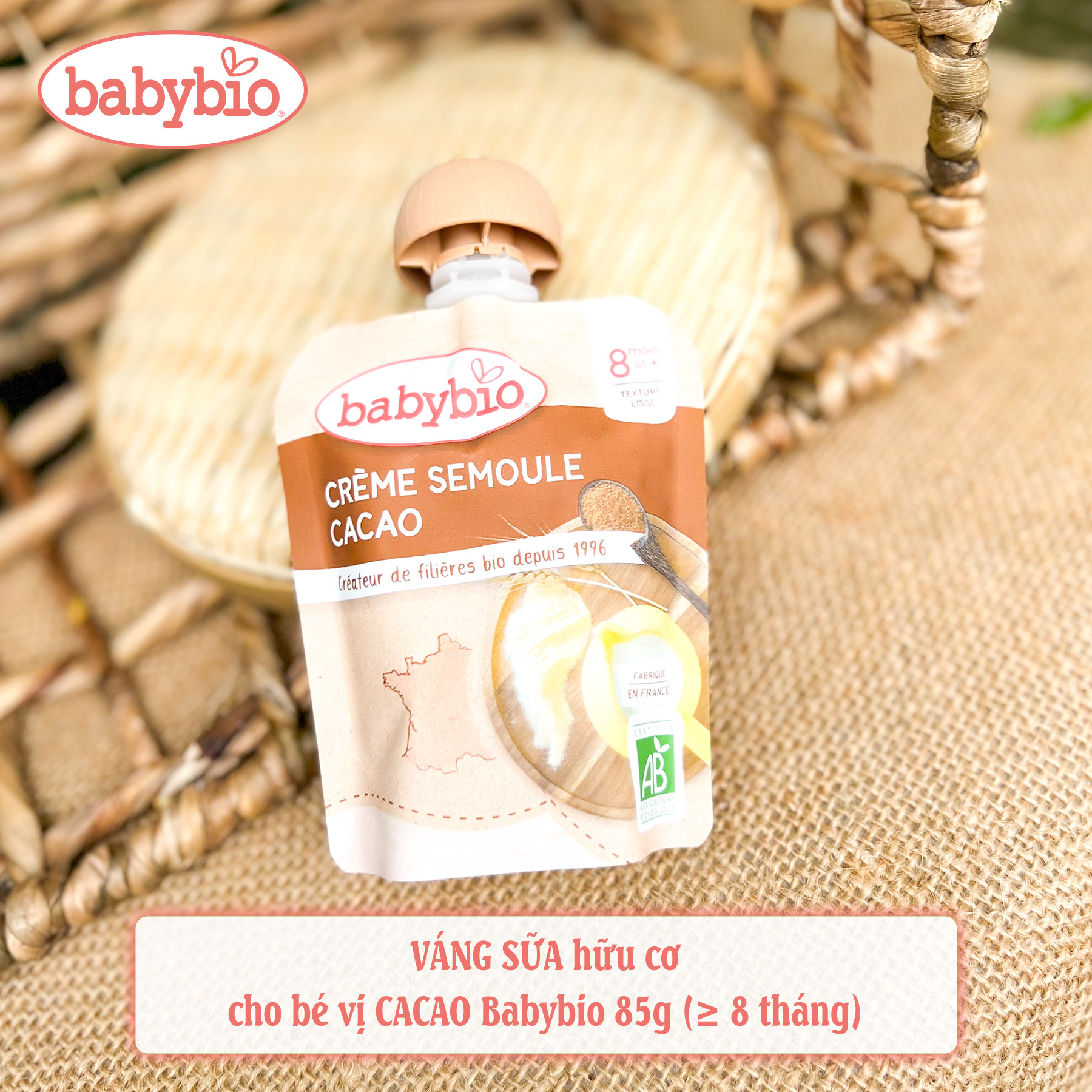 Thực phẩm bổ sung váng sữa hữu cơ cho bé vị cacao Babybio 85g