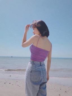 Áo thun 2 dây croptop - Màu Tím lịm - MIN Boutiques