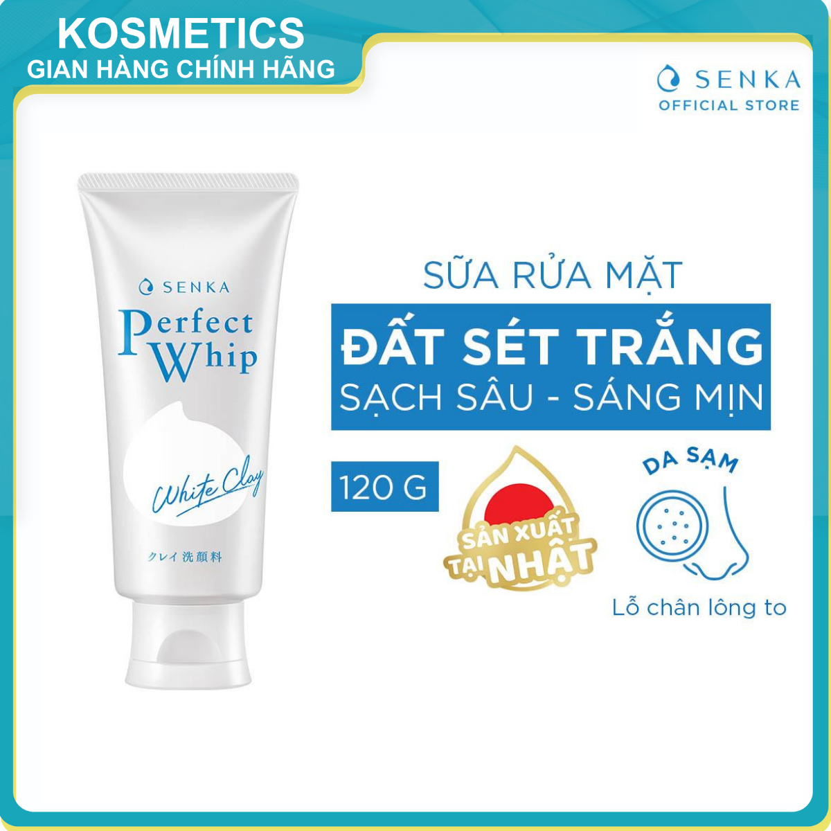 Sữa rửa mặt đất sét trắng da sạch nhờn ngừa mụn SENKA Perfect White Clay 120gr