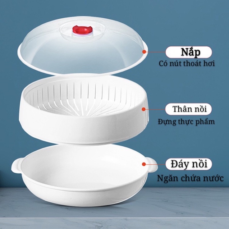 Bộ khay hấp lò vi sóng. khay hấp thức ăn, xửng hấp đồ ăn, bánh bao.