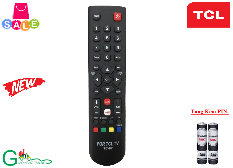 Remote Điều khiển từ xa tivi TCL TC-97 smart ,Youtube -Hàng chất lượng -Mới 100%,tặng kèm PIN