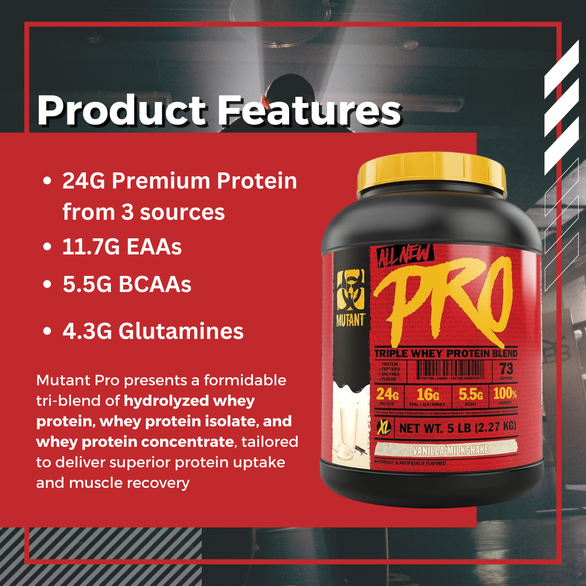 Mutant Pro, Triple Whey Protein Powder, Support Building Muscle, Various Flavors, 5 Lbs, Product Features