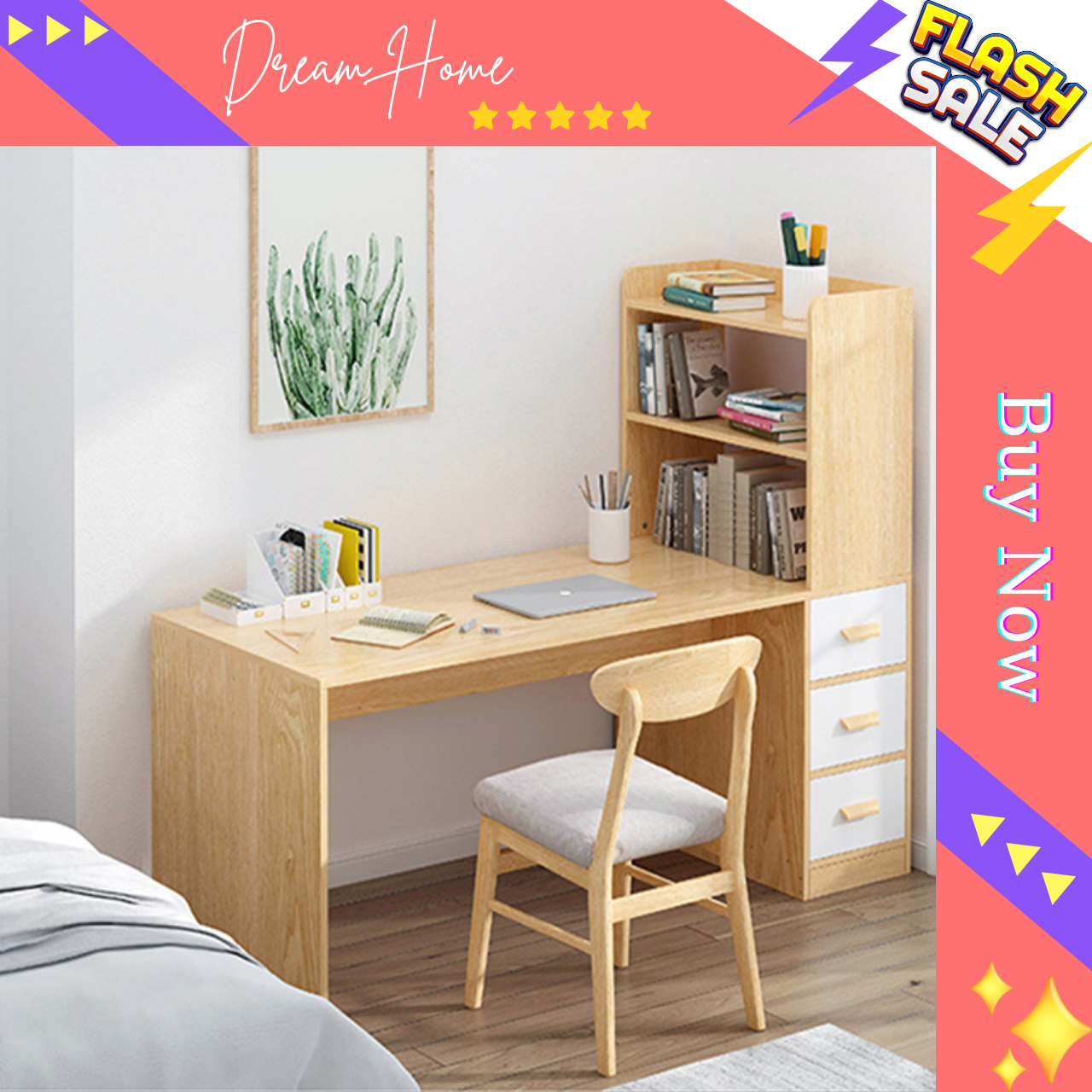 Bàn làm việc kèm giá sách 1m2 BLV008 Dream_Home