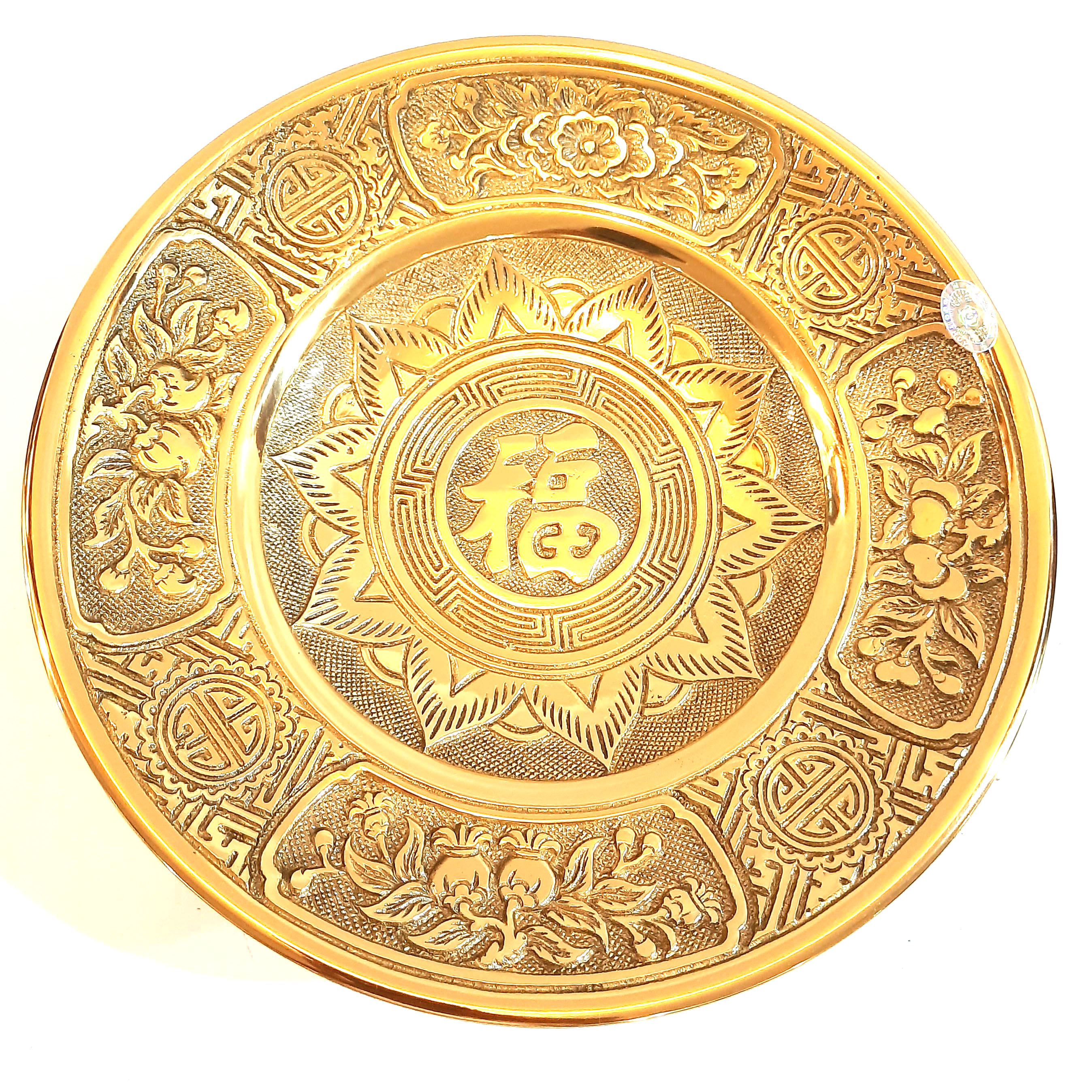 Mâm bồng Phúc Sen bằng đồng đường kính 30 cm màu vàng bóng