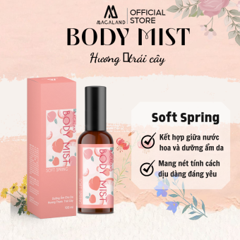 Body Mist xịt thơm body Soft Spring MACALAND cho nữ hương đào dưỡng ẩm cho da, lưu hương lâu