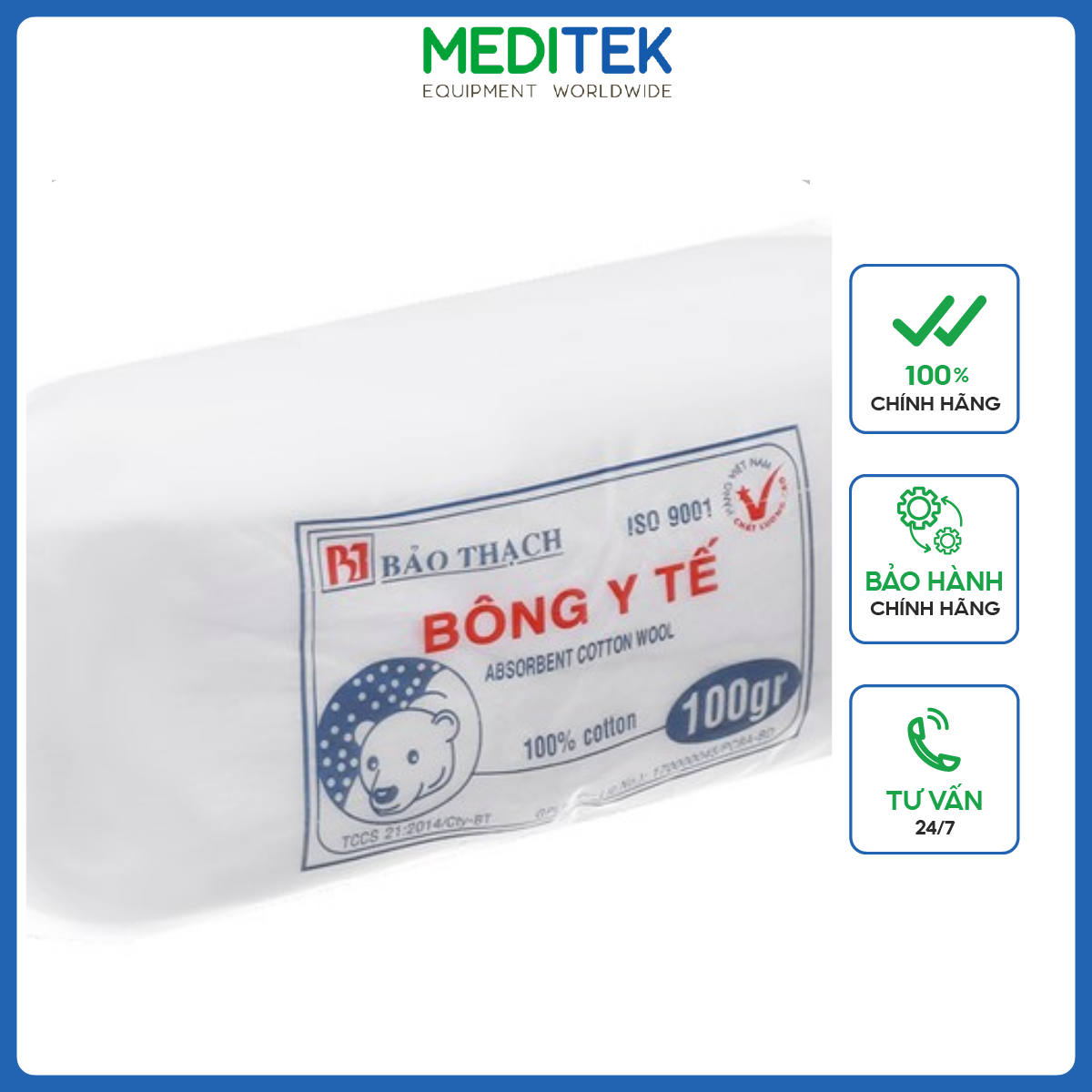 Bông gòn y tế bảo thạch, gói 100g