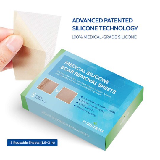 Miếng dán mờ Sẹo Silicone Y Tế Puriderma, ELAIMA giúp làm mờ Sẹo lồi, sẹo sau Phẫu thuật, Mụn trứng cá, Sẹo Căm - Loki Care