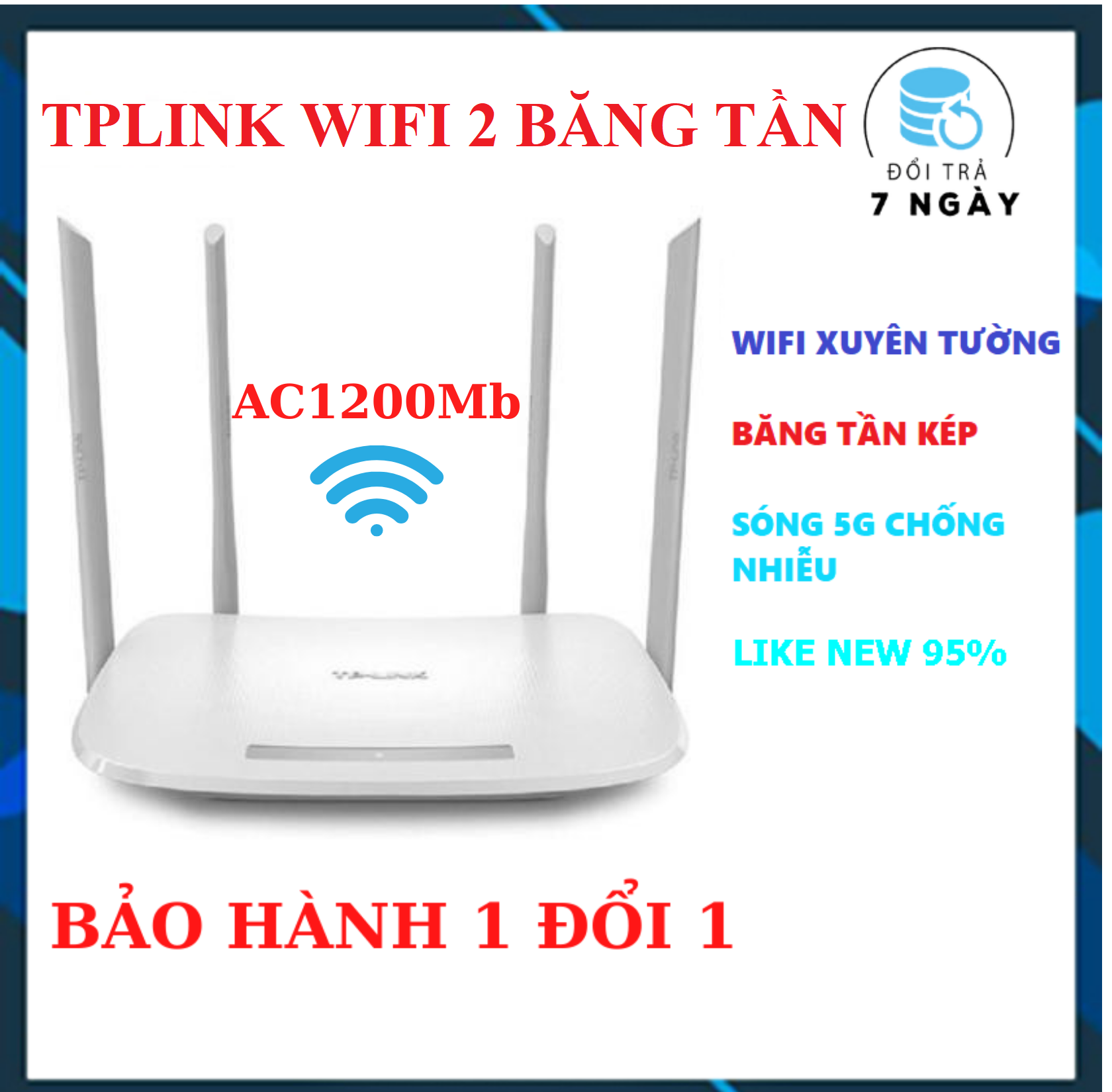 [BẢO HÀNH 12T] Bộ phát Wifi TPLink WDR6300/5620 chuẩn AC 1200Mbps băng tần kép sóng xuyên tường, Modem Wifi TPlink,