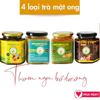 4 loại trà Mix mật ong đặc biệt, chanh đào mật ong, gừng mật ong, tỏi cô đơn mật ong, nghệ ngâm mật ong