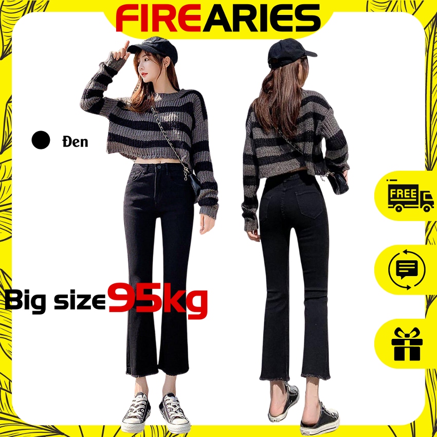 [BIG SIZE 90kg] Quần jean nữ lưng cao ống loe [Quần bò giấy] FIRE ARIES QA003 Quần trơn, co giãn 4 chiều, cạp cao tôn dáng