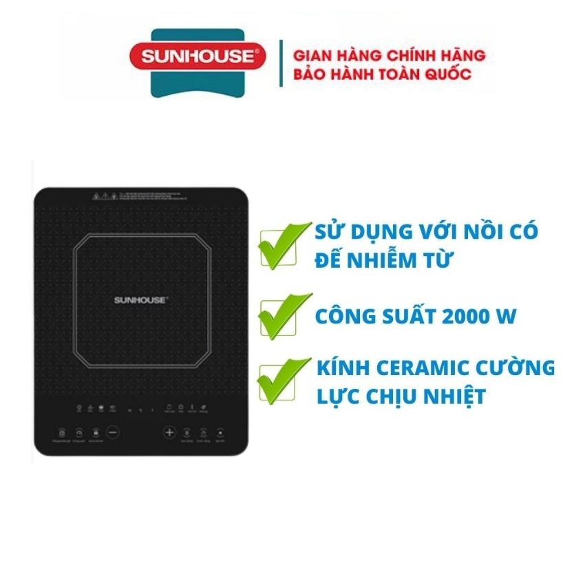 Bếp điện từ sunhouse 2000 w bếp từ cảm ứng - hàng chính hãng bảo hành toàn quốc 9 mức công suất linh hoạt
