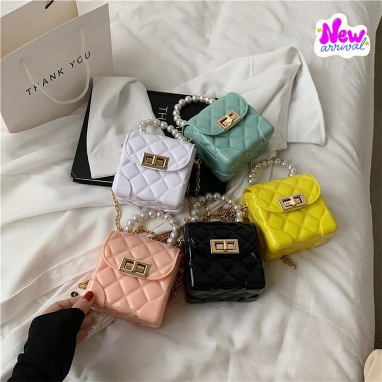 Fashion Mini Handbags PVC Crossbody Coin Purse Crocodile Pattern Pearl Handbag Plastic Small Chain Jelly Bag For Girl Daraz.pk