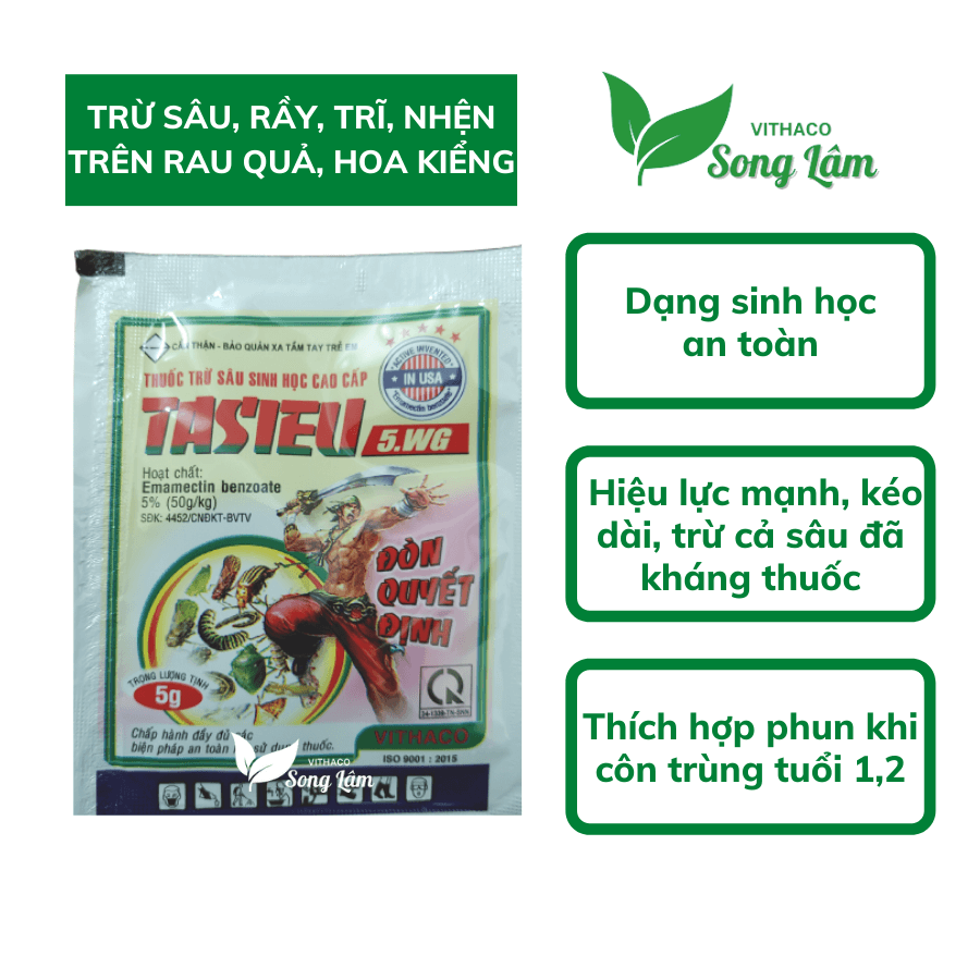 Thuốc trừ sâu sinh học tasieu 5wg trừ sâu, bọ trĩ, nhện, rầy, rệp hoa hồng, cây cảnh, rau màu, cây ăn trái