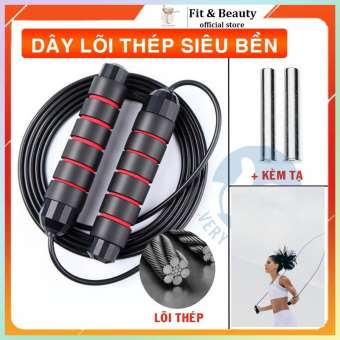 Dây nhảy thể dục giảm cân, dây nhảy thể lực có tạ thép 340g, dây nhảy dài 2,4m lõi thép ROPE01