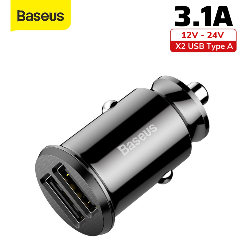 Tẩu sạc oto 2 cổng 3.1A baseus có đèn led siêu nhỏ - cốc sạc mini trên ô tô xe hơi