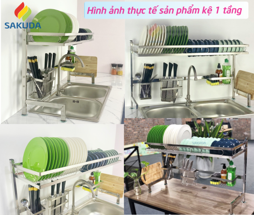 Kệ Úp Chén Bát Inox Foodcom - Kệ Chén Đa Năng Inox Để Trên Bồn Rửa - Kệ Để Chén Loại 1 tầng, Size 86cm - Hàng Chính Hãng, Bảo Hành 12 Tháng