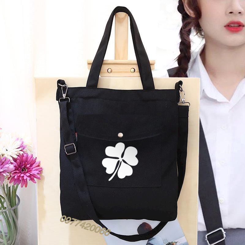 Túi đeo chéo TFboys, túi tote cỏ 4 lá TFboys may 2 lớp 3 ngăn