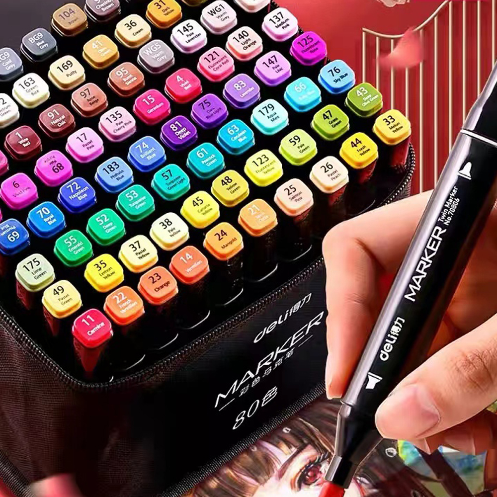Deli Art Markers Set, 40 Colors Dual Tips Coloring Marker Pens
