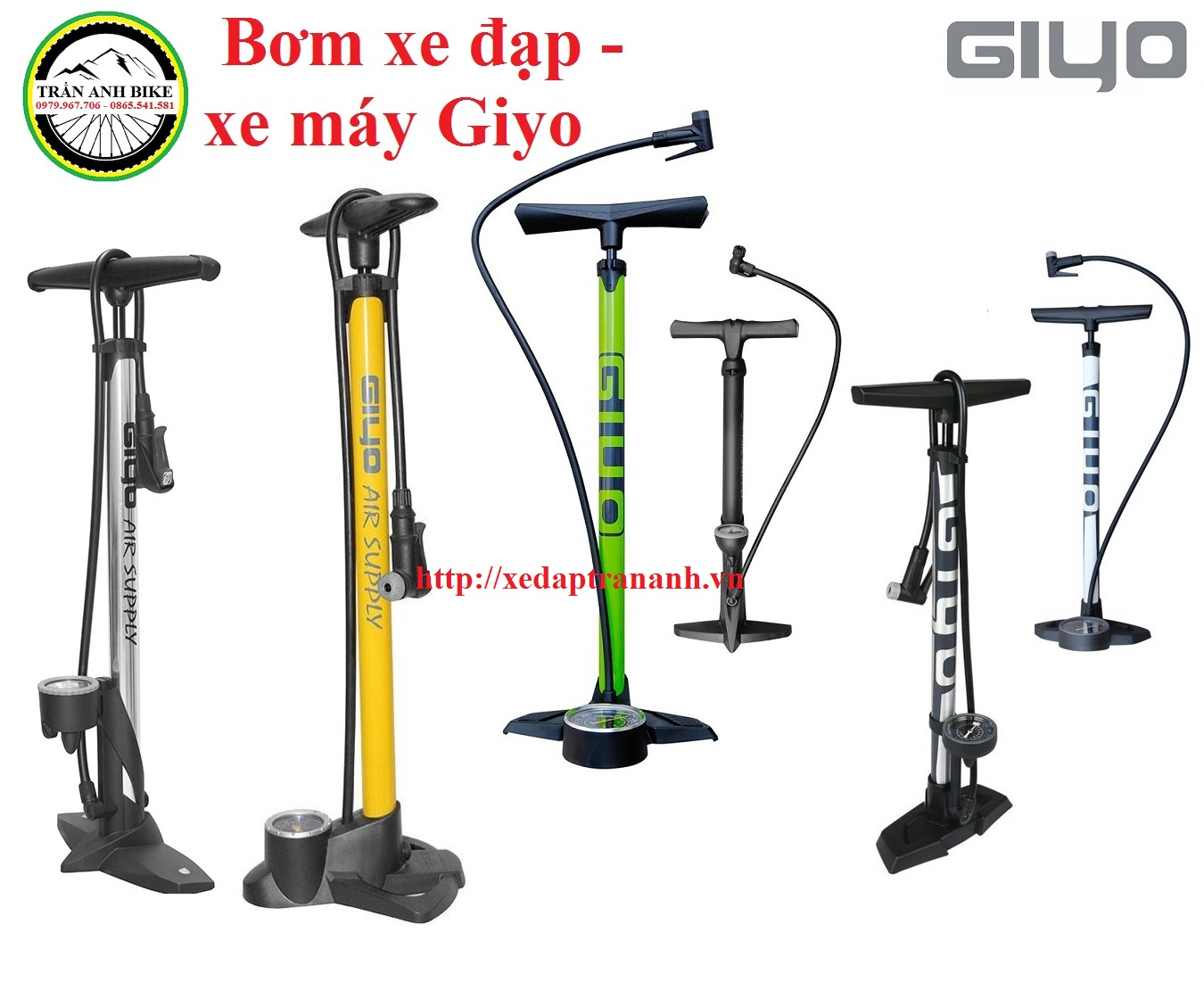 Bơm sàn xe đạp, xe máy Giyyo cao cấp - Van thông minh